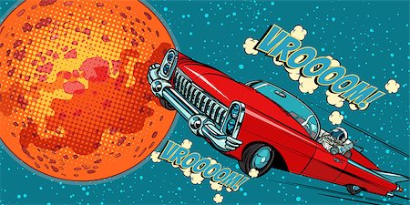The astronaut driver in car on Mars. Pop art retro vector illustration comic cartoon hand drawn vector Foto de stock - Super Valor sin royalties y Suscripción, Código: 400-09110178