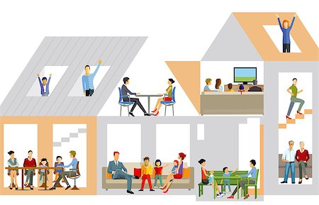 Family life in the house, illustration Photographie de stock - Aubaine LD & Abonnement, Code: 400-09110196