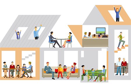 Family life in the house, illustration Foto de stock - Royalty-Free Super Valor e Assinatura, Número: 400-09110196