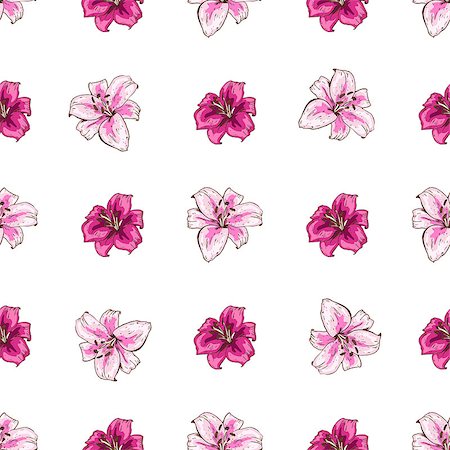 Seamless pattern with pink lilies flower on white background. Vector set of blooming floral for wedding invitations and greeting card design Photographie de stock - Aubaine LD & Abonnement, Code: 400-09110215