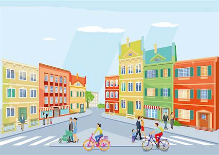 small city with pedestrians and cycling, illustration Stock Photo - Budget Royalty-Free & Subscription, Code: 400-09110257