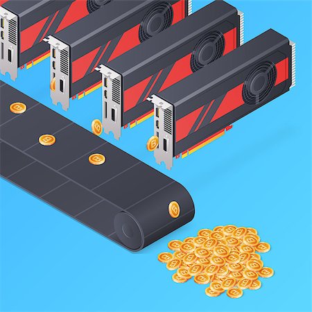 GPU mining Bitcoin concept. Isometric vector illustration. Stockbilder - Microstock & Abonnement, Bildnummer: 400-09110289