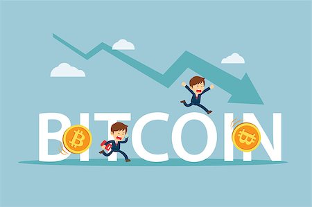 simsearch:400-09097337,k - Businessman are sad at the bitcoin price drop. Cryptocurrency market concept. Flat cartoon character design. Stock Photo - Budget Royalty-Free & Subscription, Code: 400-09110438