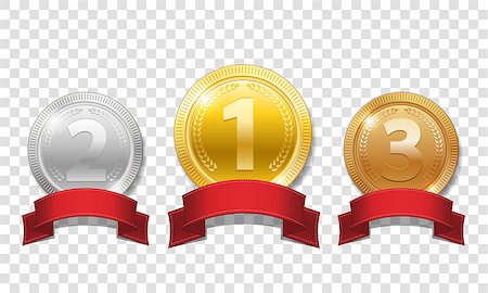 simsearch:622-02047094,k - Gold, silver and bronze shiny medals with red ribbons isolated on transparent background. Champion Award Medals sport prize. Vector illustration EPS 10 Stock Photo - Budget Royalty-Free & Subscription, Code: 400-09110497