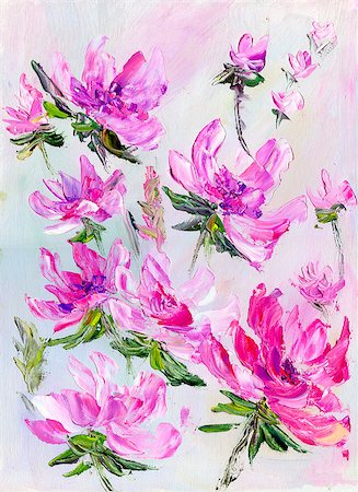 simsearch:400-05688265,k - Hand painted modern style purple flowers. Spring flower seasonal nature background. Oil painting floral texture Stockbilder - Microstock & Abonnement, Bildnummer: 400-09110580
