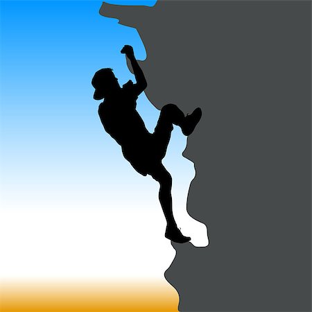 simsearch:400-04041278,k - Black silhouette rock climber on against the blue sky. Photographie de stock - Aubaine LD & Abonnement, Code: 400-09110608