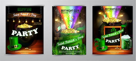 pot of gold - St. Patrick s Day poster set. Vector illustration for party Stock Photo - Budget Royalty-Free & Subscription, Code: 400-09110680