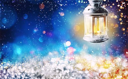Shiny lantern on a Christmas background with night light effect Stock Photo - Budget Royalty-Free & Subscription, Code: 400-09112270