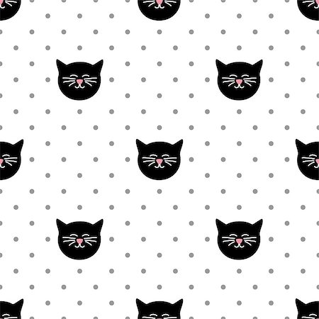 designs for background black and white colors - Tile  vector pattern with black cats and polka dots on white background Stock Photo - Budget Royalty-Free & Subscription, Code: 400-09112458