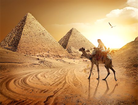 simsearch:862-03713630,k - Bedouin on camel near pyramids in desert Photographie de stock - Aubaine LD & Abonnement, Code: 400-09112554