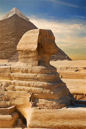 Sphinx and pyramid in the egyptian desert Stock Photo - Budget Royalty-Free & Subscription, Code: 400-09112616