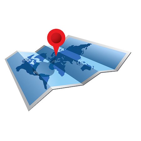 A world map folded with a red pin on top Stock Photo - Budget Royalty-Free & Subscription, Code: 400-09112763