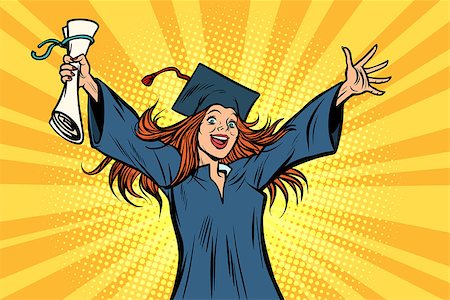 simsearch:400-07305822,k - happy graduate girl student of the College or University. Comic book cartoon pop art retro illustration vector Stock Photo - Budget Royalty-Free & Subscription, Code: 400-09112801