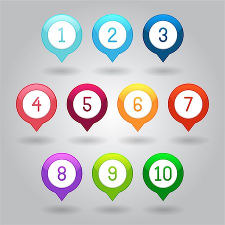 Map markers with numbers - vector illustration isolated on gray background eps10 Stock Photo - Budget Royalty-Free & Subscription, Code: 400-09112940