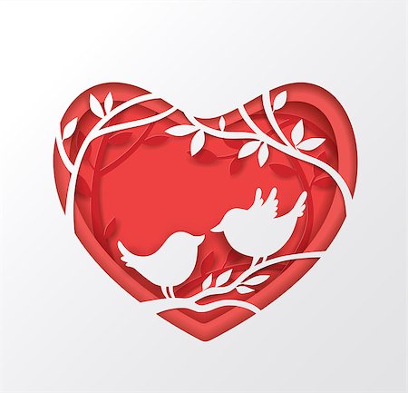 simsearch:400-08347146,k - Vector cut out of paper red heart with two birds on a branch. Romantic Valentine background. Holiday greeting card Stock Photo - Budget Royalty-Free & Subscription, Code: 400-09112959