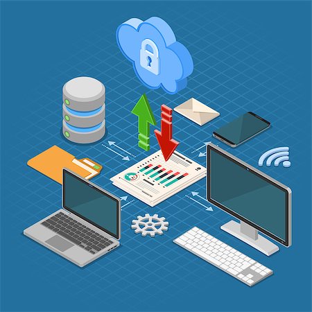 data storage icon - Cloud Computing Technology Isometric Concept with Computer, Laptop, Smartphone, Database and Arrow Icons. Security cloud storage server. Vector illustration Stock Photo - Budget Royalty-Free & Subscription, Code: 400-09112986