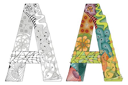 simsearch:400-09092310,k - Hand-painted art design. Letter A zentangle objects. Colored and outline set stoc Photographie de stock - Aubaine LD & Abonnement, Code: 400-09113026