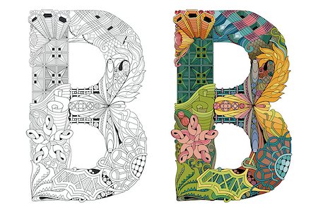 simsearch:400-09113025,k - Hand-painted art design. Letter B zentangle objects. Colored and outline set Foto de stock - Royalty-Free Super Valor e Assinatura, Número: 400-09113028