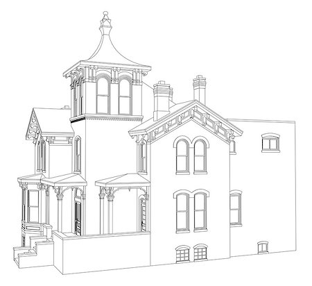 simsearch:400-06424091,k - Old house in Victorian style. Illustration on white background. Species from different sides Stock Photo - Budget Royalty-Free & Subscription, Code: 400-09113040