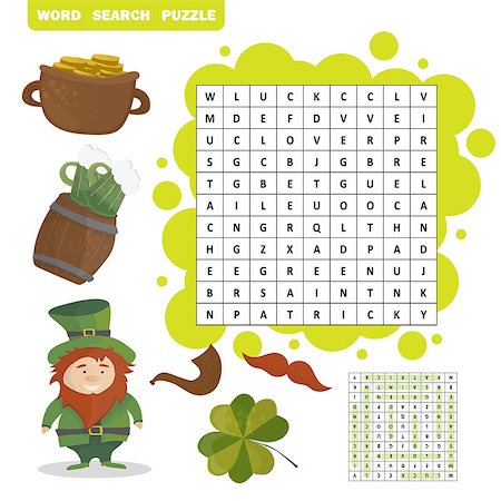 Patricks Day holiday themed word search puzzle - Answer included - Vector Stockbilder - Microstock & Abonnement, Bildnummer: 400-09113099