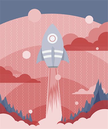 rocket flames - Poster design with a rocket flying to outer space, vector illustration Photographie de stock - Aubaine LD & Abonnement, Code: 400-09113128