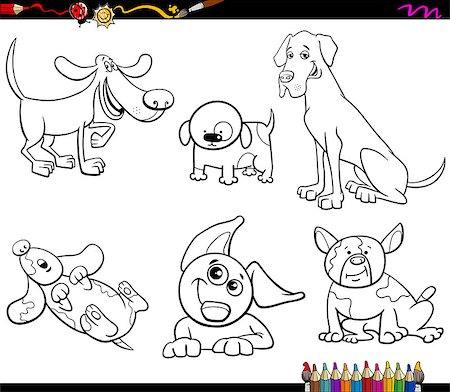 simsearch:400-07055396,k - Black and White Cartoon Illustration of Dogs Animal Characters Set Coloring Book Photographie de stock - Aubaine LD & Abonnement, Code: 400-09113266