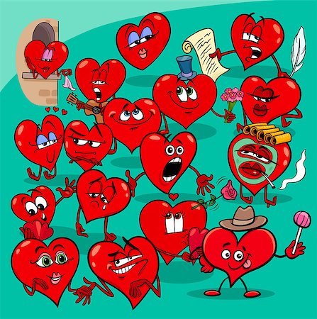 simsearch:400-06523060,k - Cartoon Illustration of Funny Valentines Day Hearts Characters Group Stock Photo - Budget Royalty-Free & Subscription, Code: 400-09113282