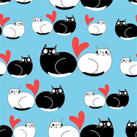 simsearch:400-07933418,k - Seamless funny pattern of enamored cats on a blue background Photographie de stock - Aubaine LD & Abonnement, Code: 400-09113345