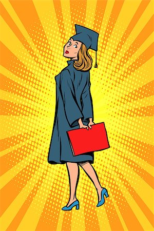 simsearch:400-07305822,k - woman graduate of the College or University. Science and education. Comic cartoon pop art illustration retro vintage kitsch vector Stock Photo - Budget Royalty-Free & Subscription, Code: 400-09113357