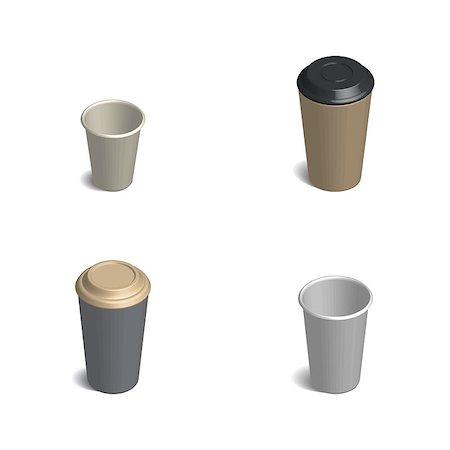simsearch:400-08978724,k - Set of plastic cups for coffee of different shapes isolated on white background. 3D isometric style, vector illustration. Photographie de stock - Aubaine LD & Abonnement, Code: 400-09113369