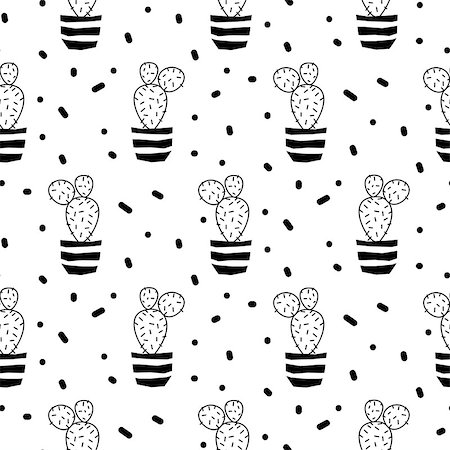 simsearch:400-09121573,k - Cactus plant in a pot seamless pattern. Cacti vector background monochrome. Photographie de stock - Aubaine LD & Abonnement, Code: 400-09113439