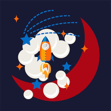 stars cartoon galaxy - Cartoon rocket and moon in space t shirt design vector. Stock Photo - Budget Royalty-Free & Subscription, Code: 400-09113430