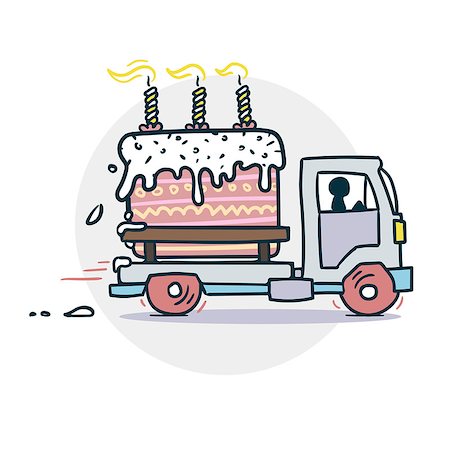 funny truck transport - Cake truck delivery sticker. Vector illustration of a funny cartoon style Stock Photo - Budget Royalty-Free & Subscription, Code: 400-09113505