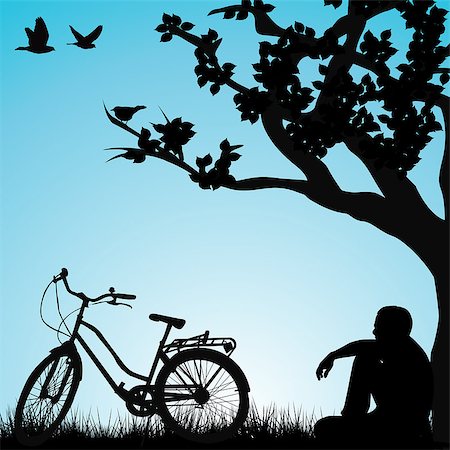 Relaxing bicyclist  under a tree Stock Photo - Budget Royalty-Free & Subscription, Code: 400-09113722