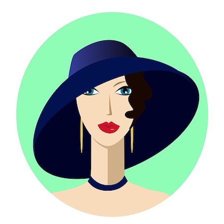 vector prtrait art deco woman in wide-brimmed hat Stock Photo - Budget Royalty-Free & Subscription, Code: 400-09113805