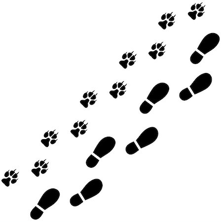 footprints on a path vector - Traces of man and dog on white background. Vector illustration Stock Photo - Budget Royalty-Free & Subscription, Code: 400-09113832