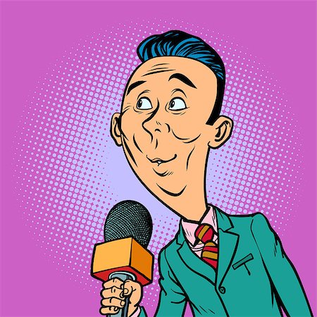 attentive interested curious reporter correspondent journalist male. television and radio, Internet broadcasting. Comic book cartoon pop art retro vector illustration drawing Stock Photo - Budget Royalty-Free & Subscription, Code: 400-09113956