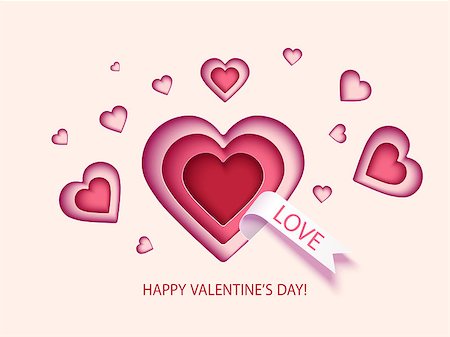 simsearch:400-07326110,k - Valentines Day card with hearts. Paper cut design. Vector illustration Photographie de stock - Aubaine LD & Abonnement, Code: 400-09120076