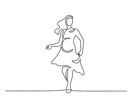 Continuous line drawing. Happy pregnant woman walking, silhouette picture. Vector illustration Stock Photo - Budget Royalty-Free & Subscription, Code: 400-09120083