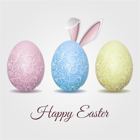 simsearch:400-07254895,k - Easter card with pale pastel Easter eggs, Bunny ears and text Happy easter. Elegant style decor on christian resurrection symbol. Vector illustration Stock Photo - Budget Royalty-Free & Subscription, Code: 400-09120162