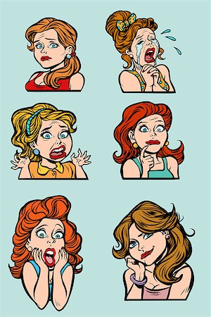 simsearch:400-04360914,k - woman crying and sadness emotions set collection. Comic cartoons pop art retro vector illustration kitsch drawing Stock Photo - Budget Royalty-Free & Subscription, Code: 400-09120297