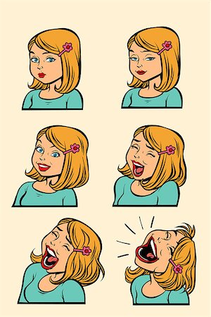 simsearch:400-04360914,k - Redhead or blonde woman laughing stage set collection. Comic cartoons pop art retro vector illustration kitsch drawing Fotografie stock - Microstock e Abbonamento, Codice: 400-09120298
