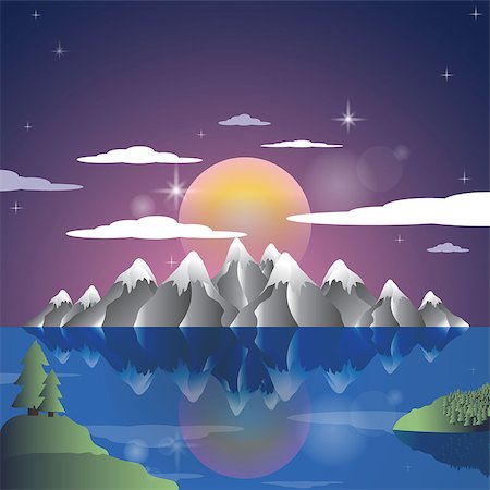 pollyw (artist) - Alps Landscape sunset cartoon illustration background. Mountains vector. Stock Photo - Budget Royalty-Free & Subscription, Code: 400-09120305