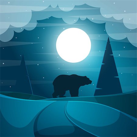 Bear illustration. Cartoon night landscape. Vector eps 10 Stock Photo - Budget Royalty-Free & Subscription, Code: 400-09120477