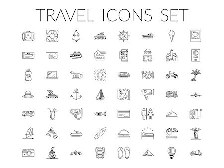 simsearch:400-08649577,k - Travel icons set. Summer holidays, vacation and travel objects. Modern infographic vector logo pictogram collection concept. Line style. Foto de stock - Super Valor sin royalties y Suscripción, Código: 400-09120499