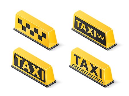 Yellow roof taxi sign set isolated on white background. Isometric vector illustration. Stockbilder - Microstock & Abonnement, Bildnummer: 400-09120579