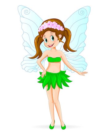 simsearch:400-05887739,k - Cartoon fairy on a white background. The fairy is dressed in a skirt of green leaves and with flowers in her hair. Stock Photo - Budget Royalty-Free & Subscription, Code: 400-09120594