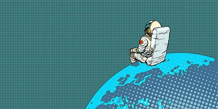 simsearch:859-08384614,k - astronaut sits on the planet Earth. Pop art retro vector illustration comic cartoon vintage kitsch drawing Foto de stock - Super Valor sin royalties y Suscripción, Código: 400-09120591