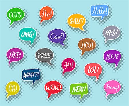 Vector colorful speech chat bubbles collection text expressions Stock Photo - Budget Royalty-Free & Subscription, Code: 400-09120605