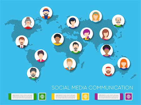 Vector social media communication world map people avatars Stock Photo - Budget Royalty-Free & Subscription, Code: 400-09120611